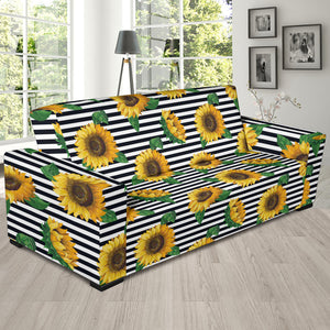Sunflowers Ribbon Background Sofa Slipcover