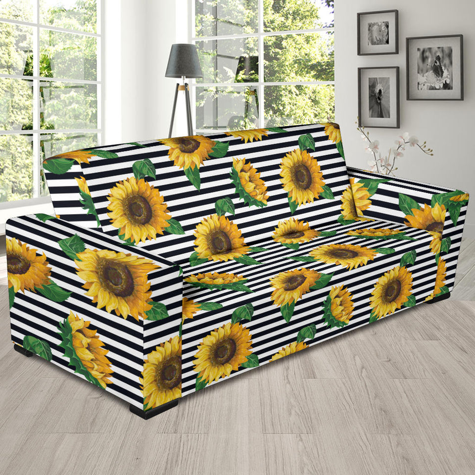 Sunflowers Ribbon Background Sofa Slipcover