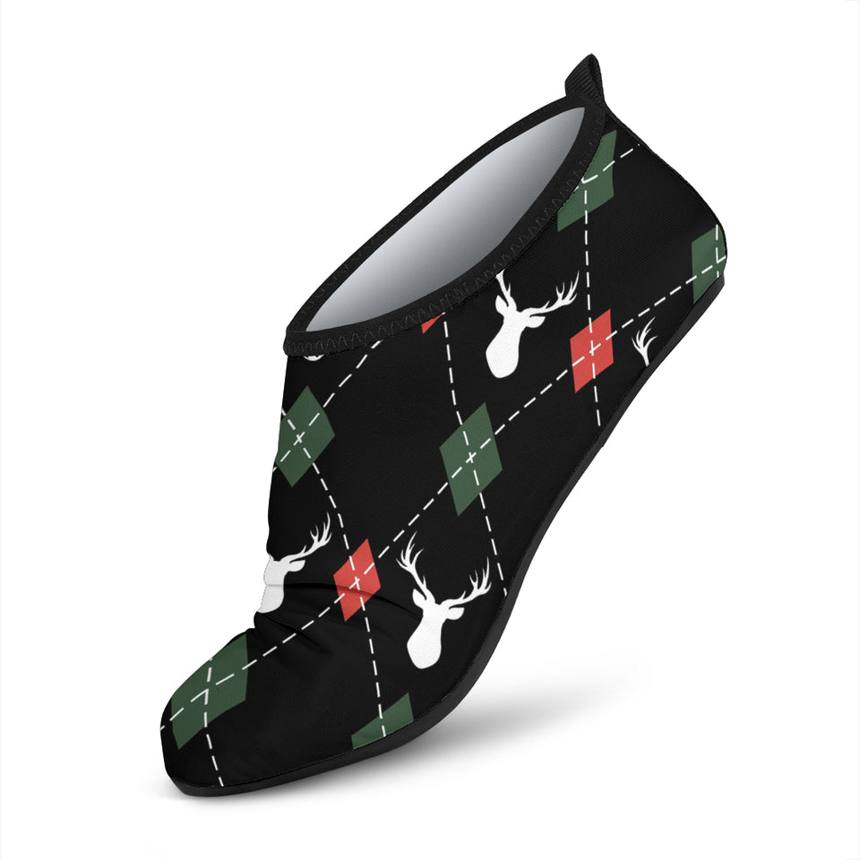 Deer Christmas New Year Pattern Argyle Aqua Shoes