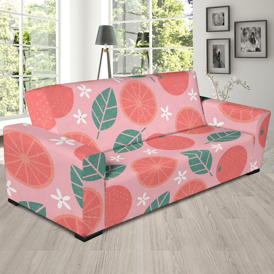 Grapefruit Leaves Flower Pink Background Sofa Slipcover