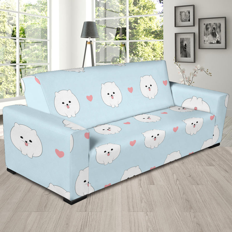 White Cute Pomeranian Pattern Sofa Slipcover