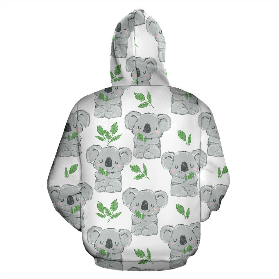 Hand Drawn Koala Leaves Pattern Men Women Pullover Hoodie
