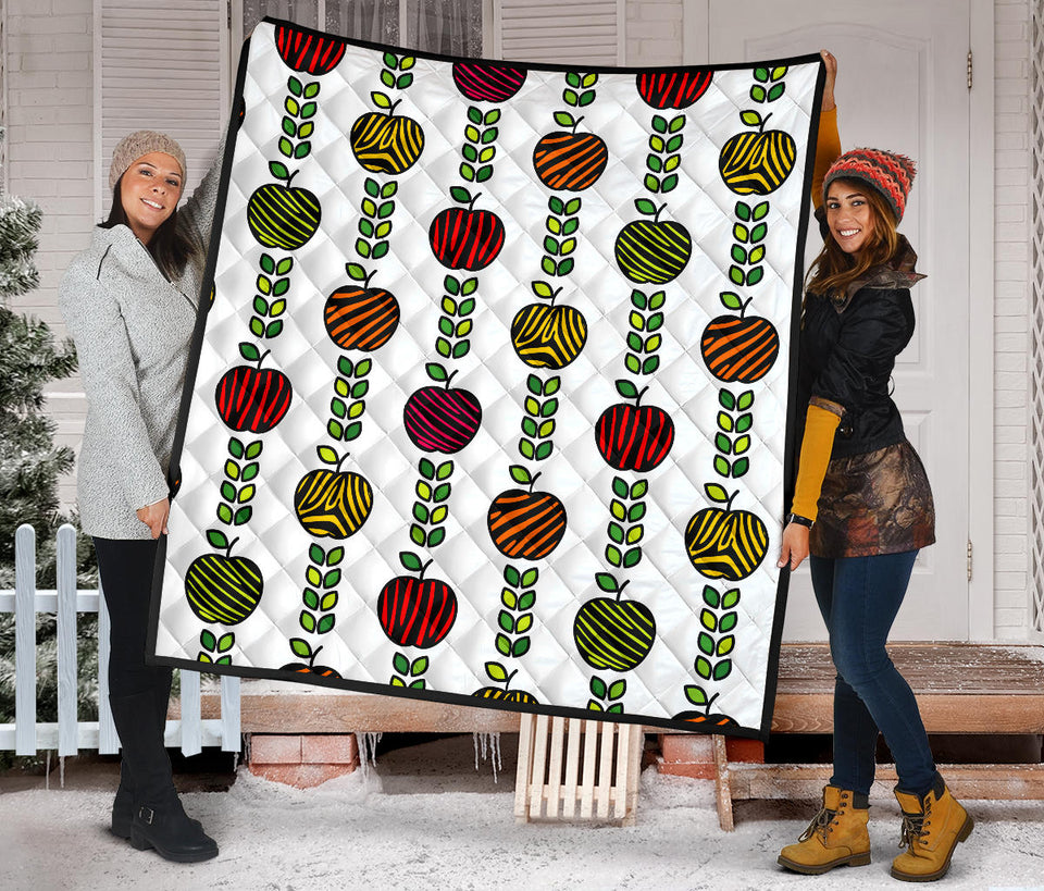 Colorful Apples Leave Zebra Stripe Premium Quilt