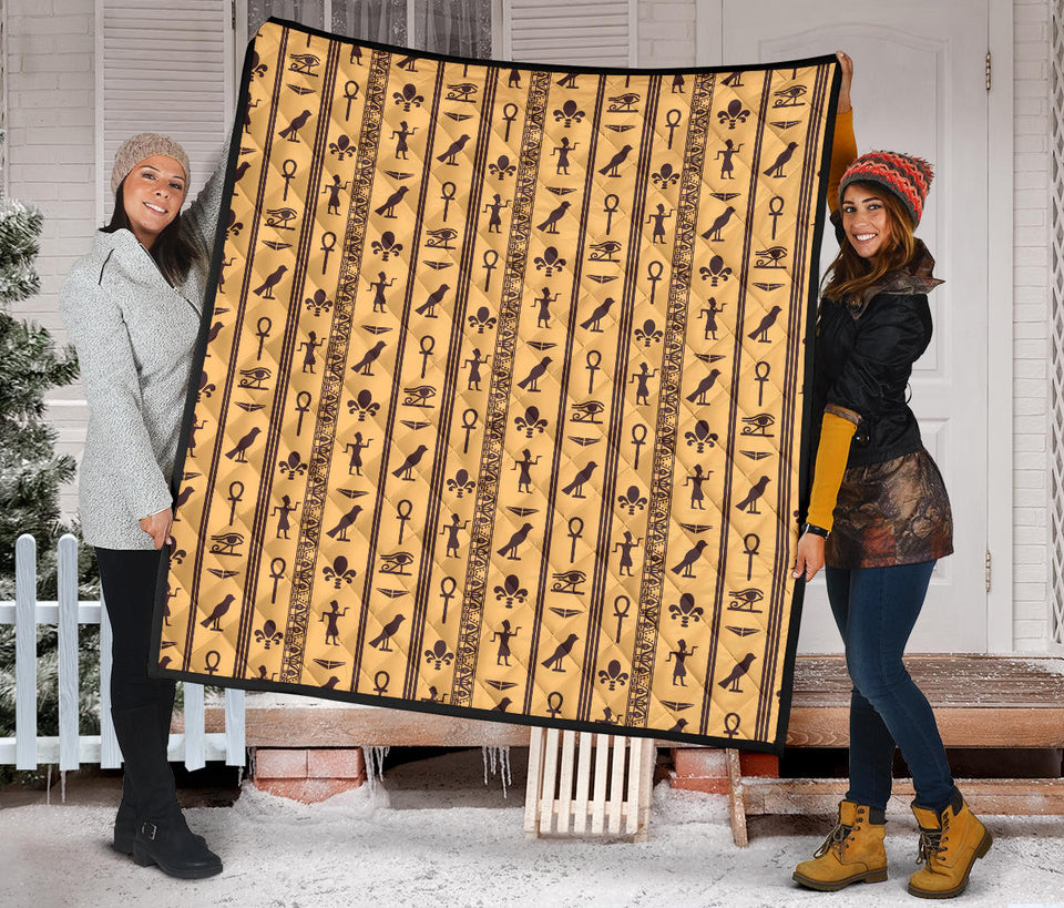Egypt Hieroglyphics Pattern Print Design 02 Premium Quilt