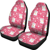 Maneki Neko Lucky Cat Sakura Pink Background Universal Fit Car Seat Covers