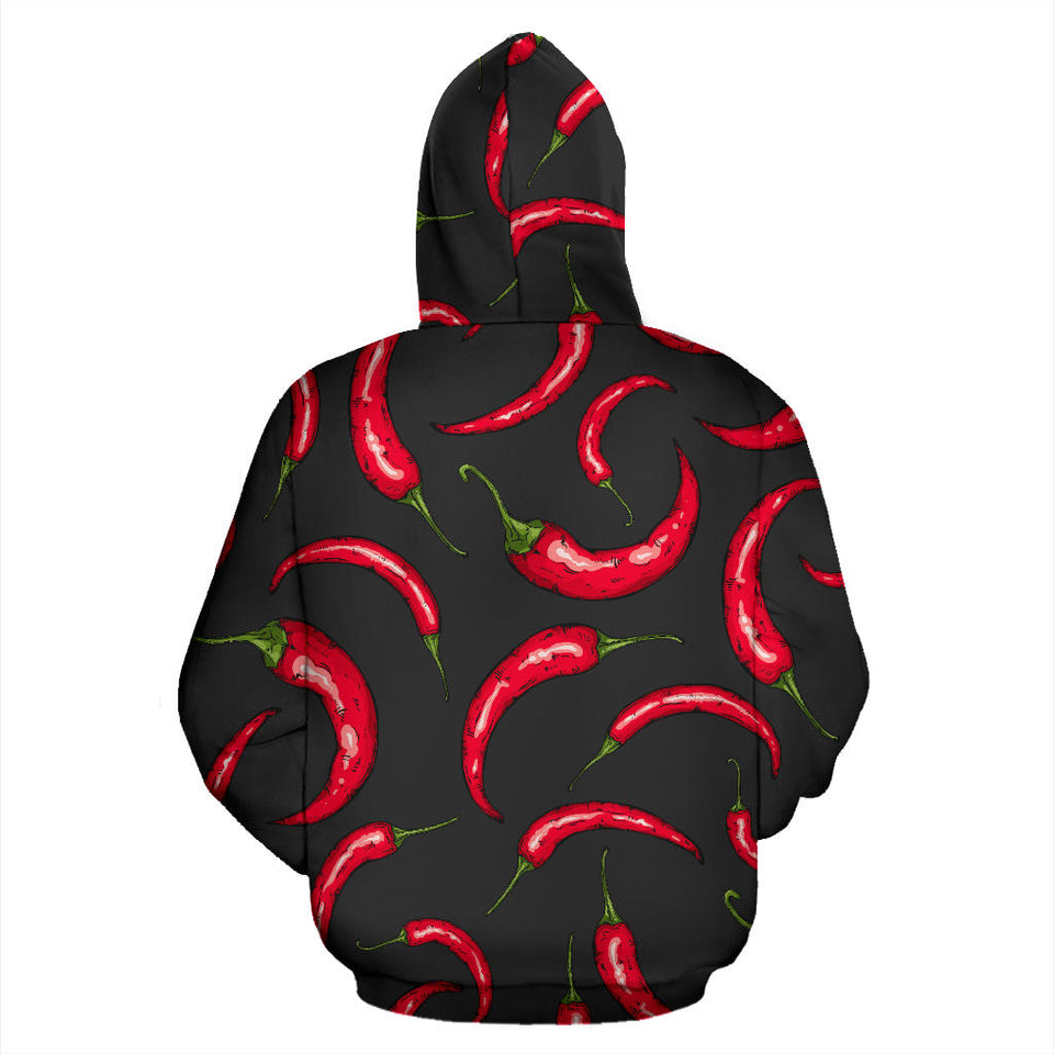 Chili Peppers Pattern Black Background Men Women Pullover Hoodie