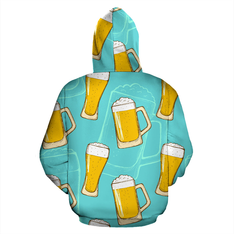 Beer Pattern Green Background Zip Up Hoodie