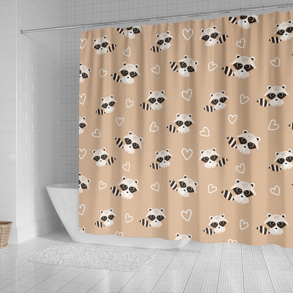 Cute Raccoon Heart Pattern Shower Curtain Fulfilled In US