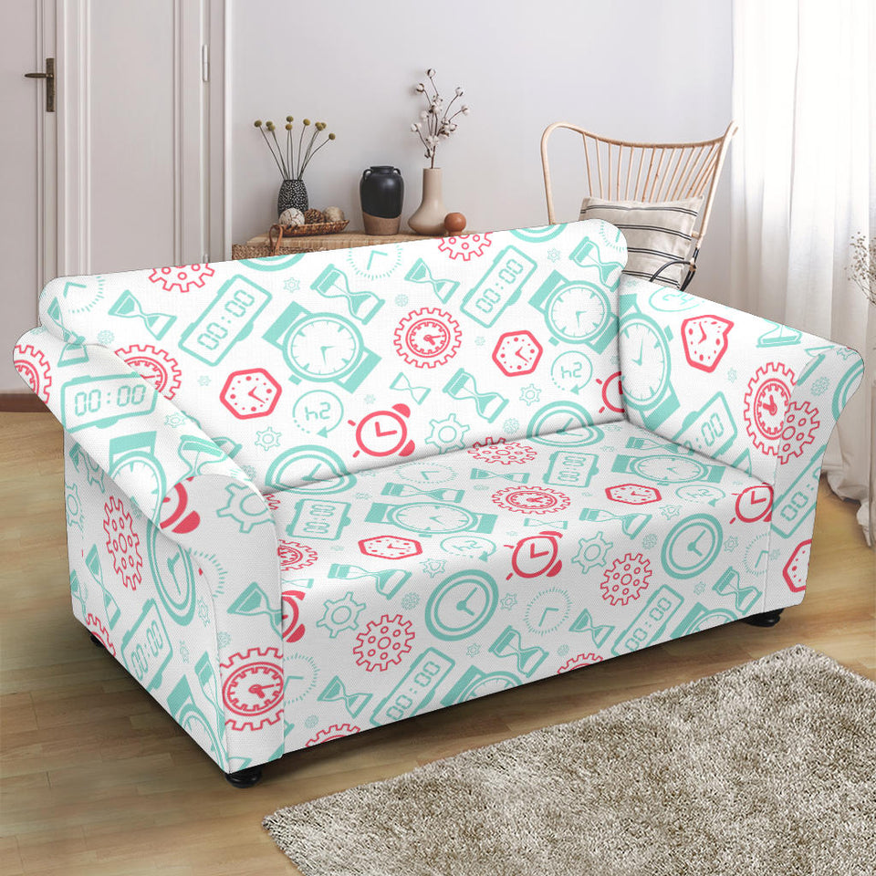 Clock Time Pattern Blackground Loveseat Couch Slipcover