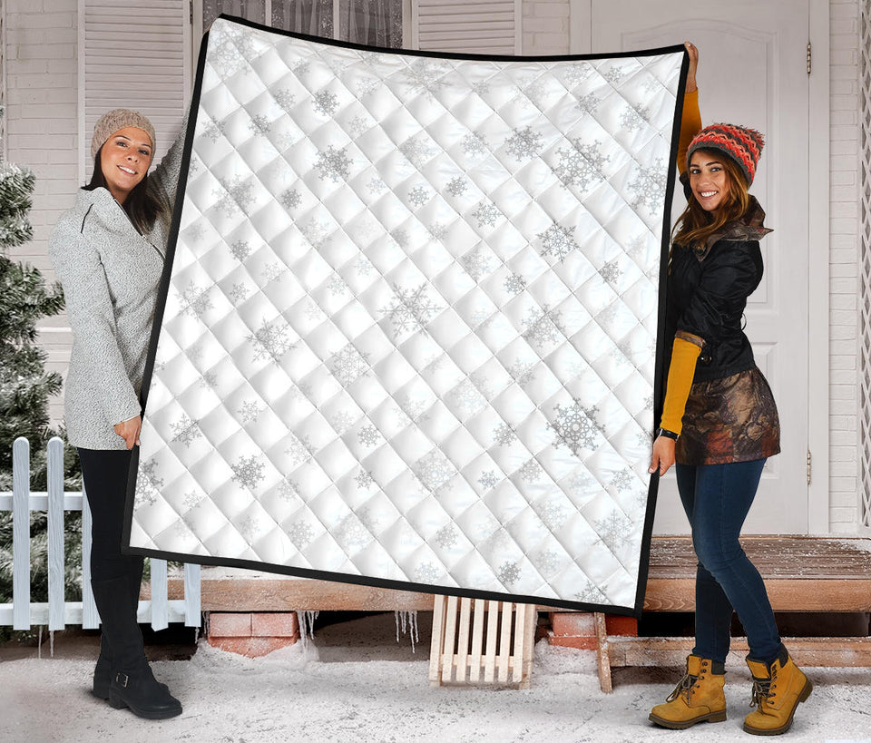 Snowflake Pattern White Background Premium Quilt