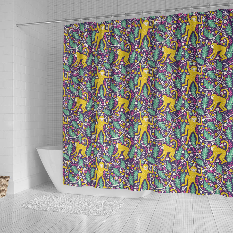 Cute Yellow Monkey Leaves Pattern Shower Curtain Fulfilled In US
