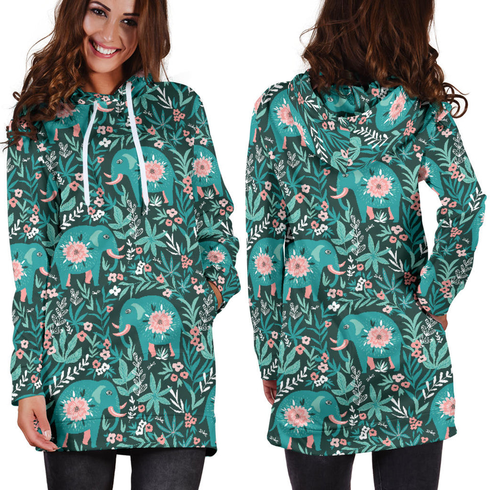 Elephants Jungle Pattern Women'S Hoodie Dress