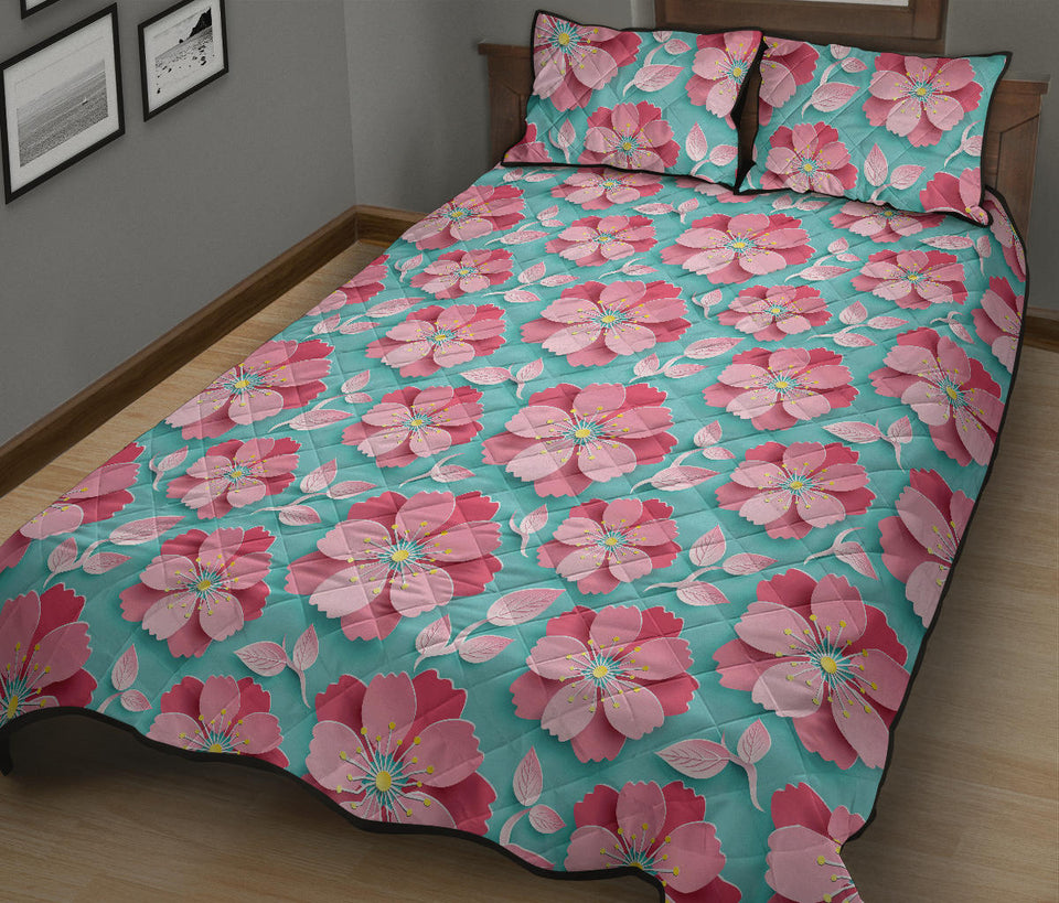 3D sakura cherry blossom pattern Quilt Bed Set