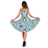 Cute Penguin Christmas  Design Pattern Sleeveless Midi Dress