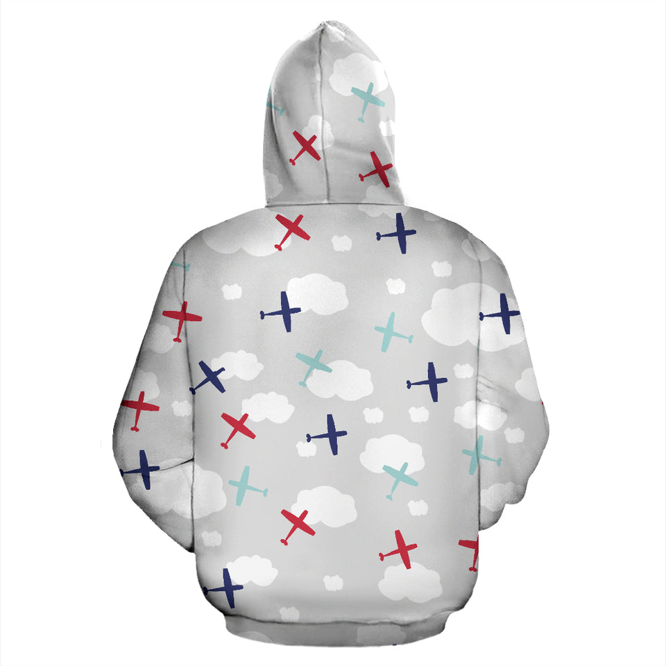 Airplane Cloud Grey Background Zip Up Hoodie