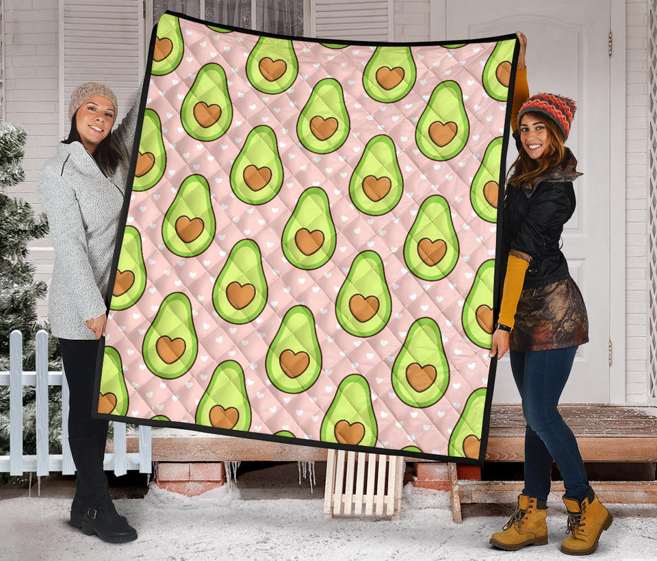 Avocado Heart Pink Background Premium Quilt