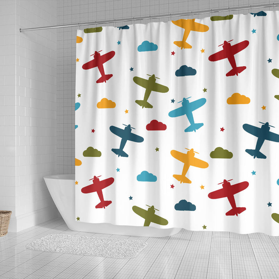 Airplane Star Cloud Colorful Shower Curtain Fulfilled In US