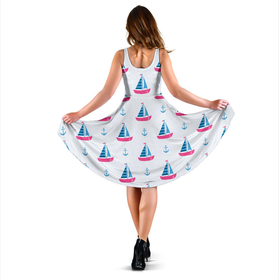 Sailboat Anchor Pattern Sleeveless Midi Dress