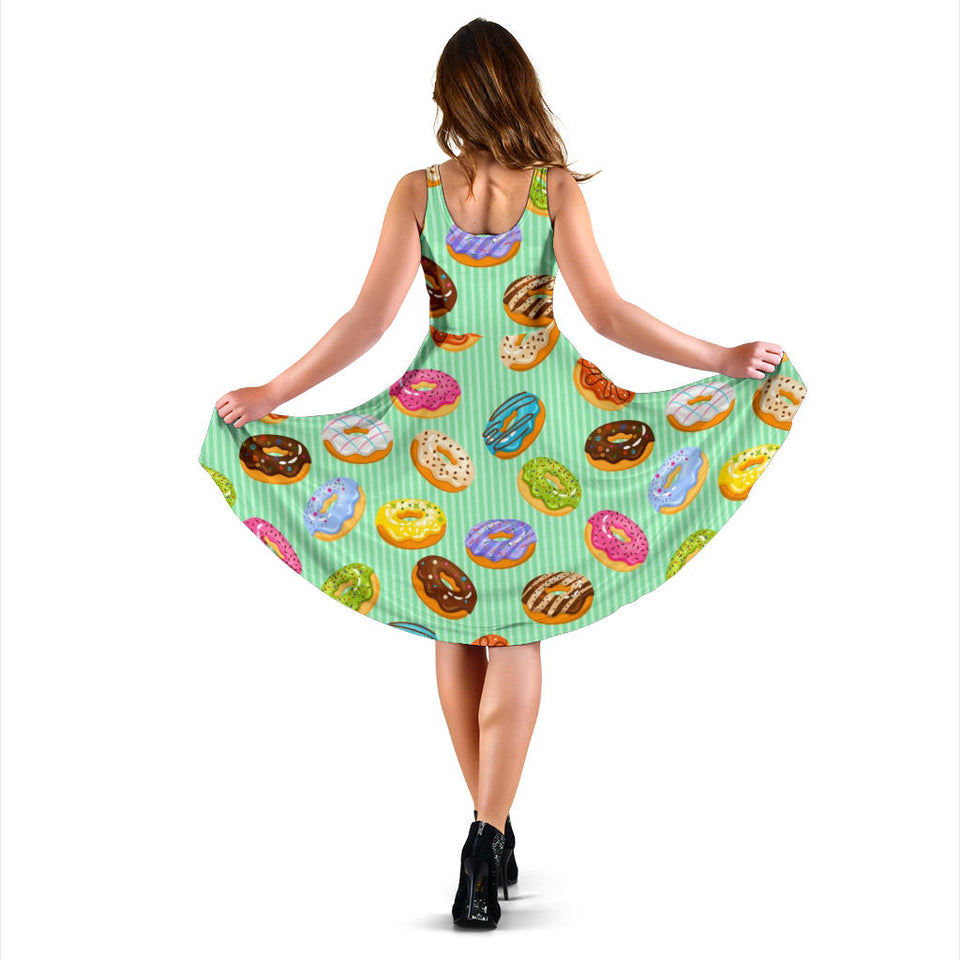 Colorful Donut Pattern Green Background Sleeveless Midi Dress