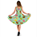 Colorful Donut Pattern Green Background Sleeveless Midi Dress