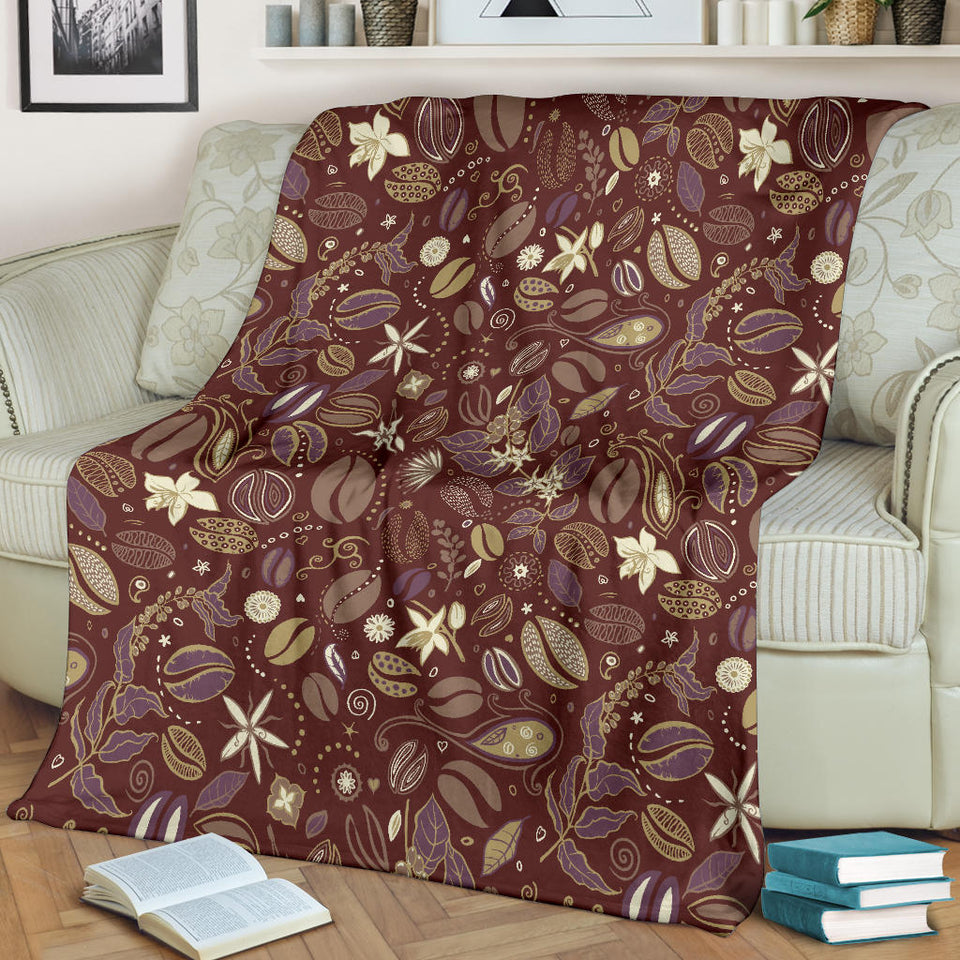 Coffee Bean Flower Pattern Premium Blanket