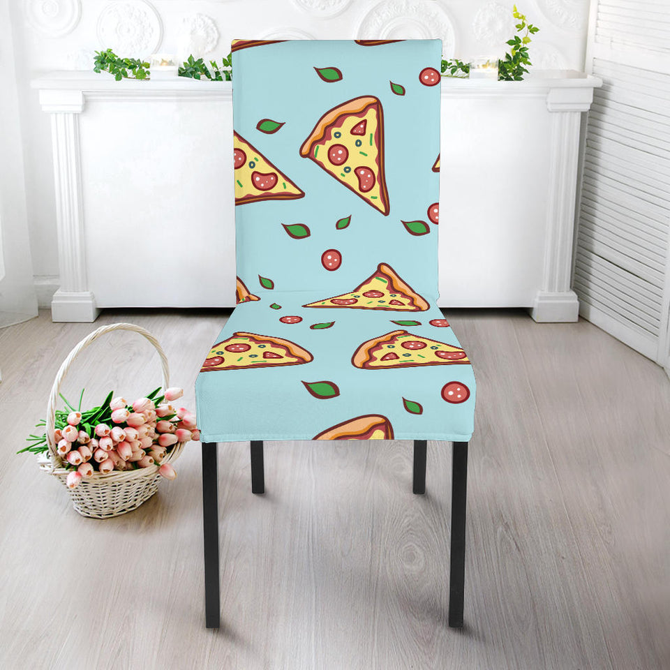 Hand Drawn Pizza Blue Background Dining Chair Slipcover