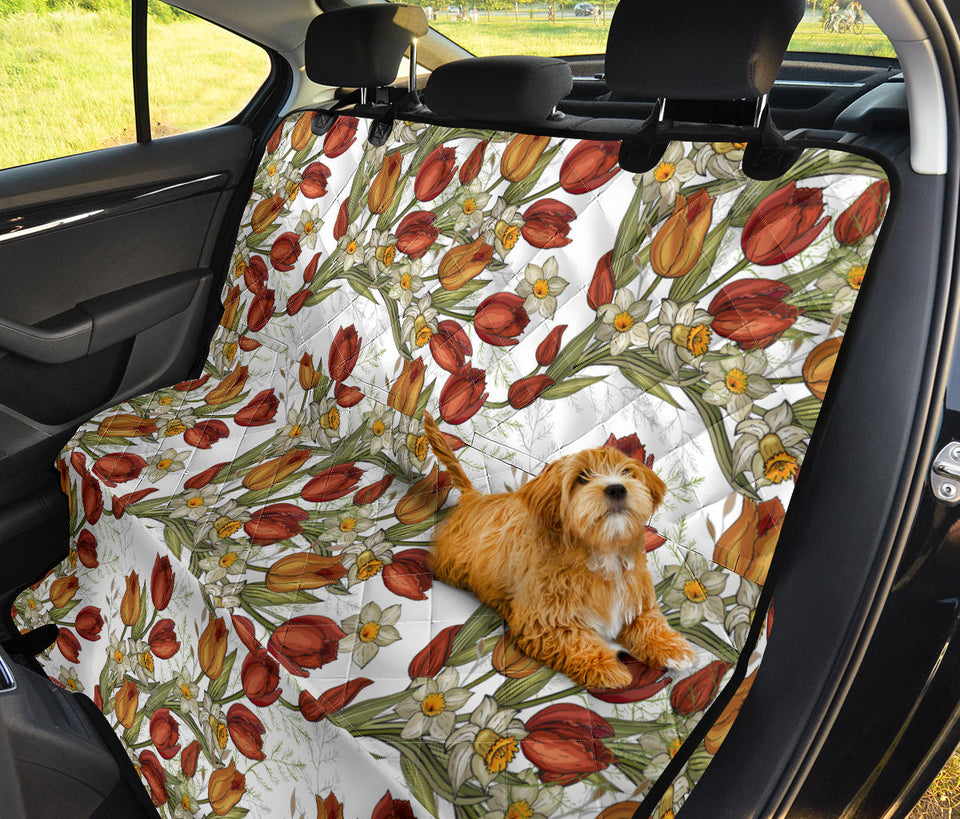 Red Tulips And Daffodils Pattern Dog Car Seat Covers