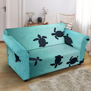 Sea Turtle With Blue Ocean Backgroud Loveseat Couch Slipcover