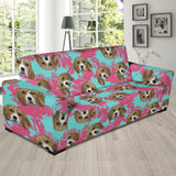 Beagle Muzzles Turquoise Paint Splashes Pink Pattern Sofa Slipcover