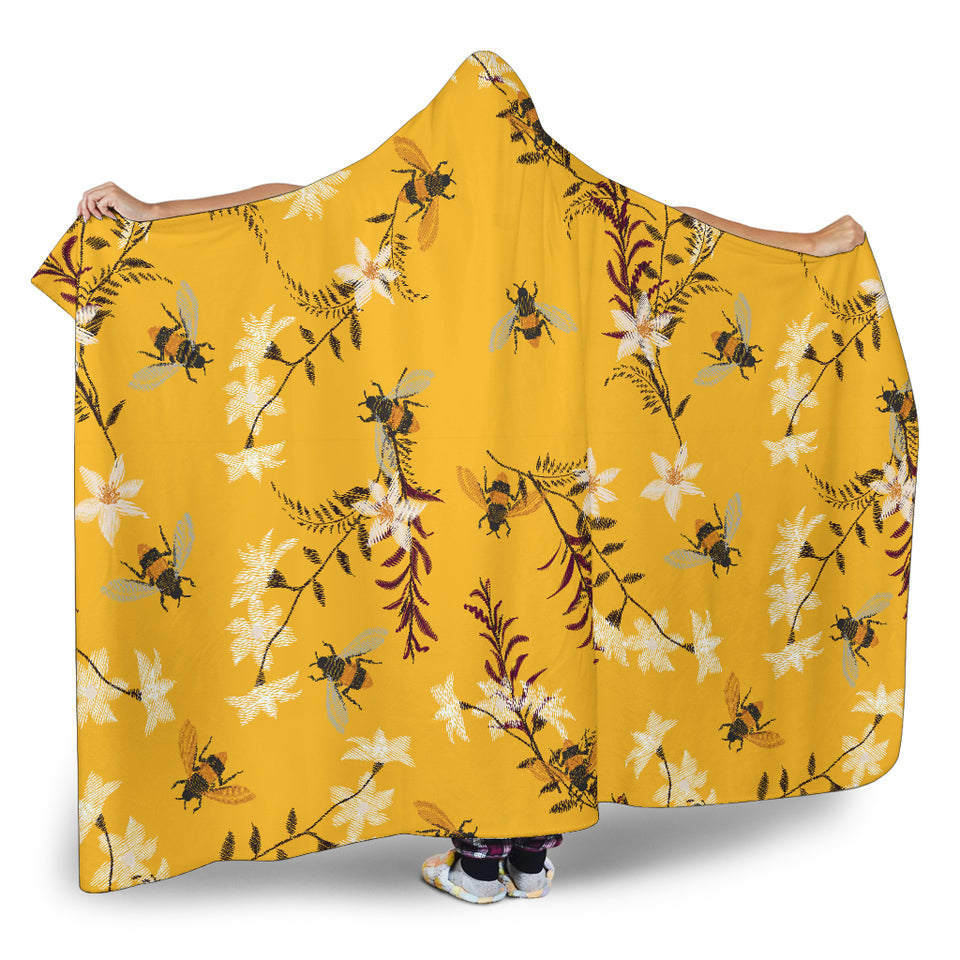 Bee Flower Pattern Hooded Blanket