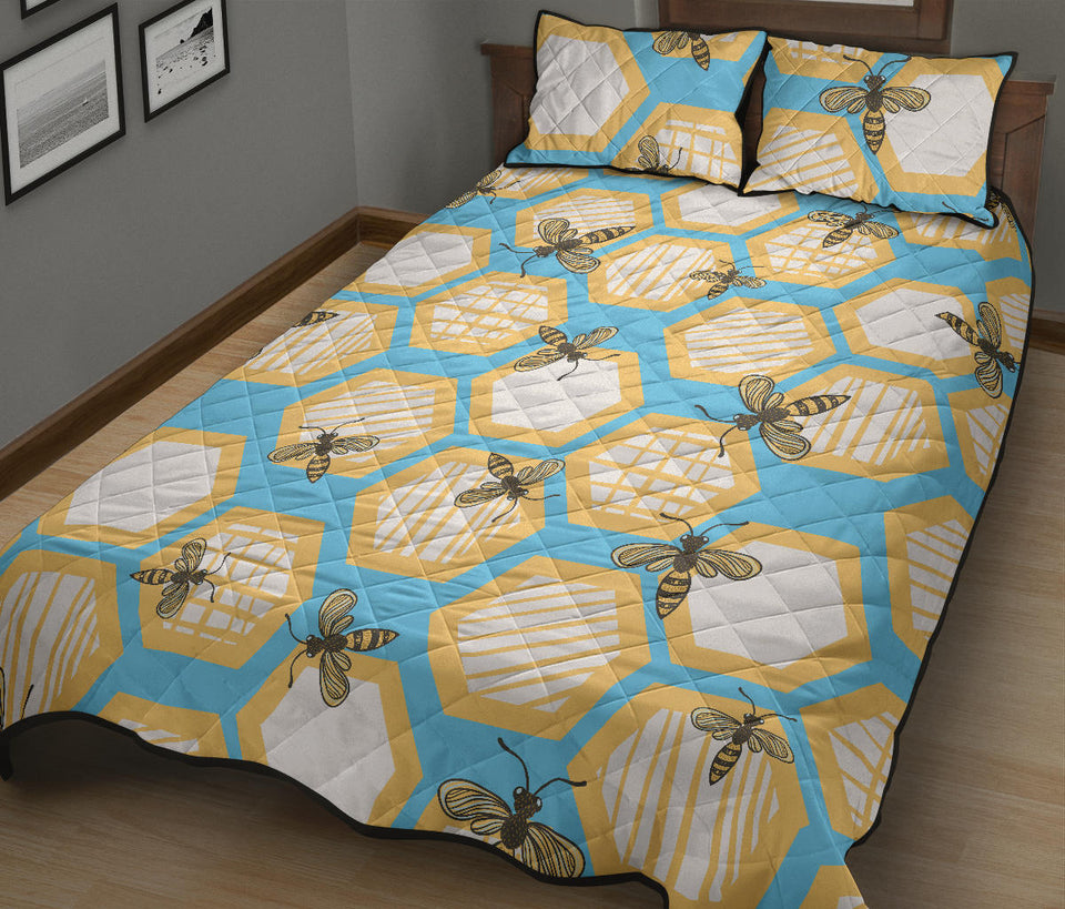 Bee honeycomb pattern Quilt Bed Set