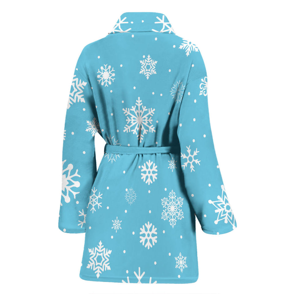Snowflake Pattern Blue Background Women'S Bathrobe