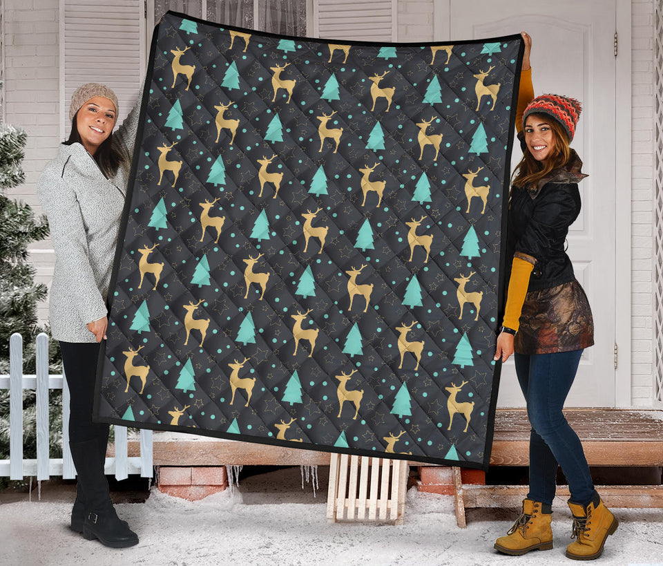 Deers Star Tree Pattern Premium Quilt