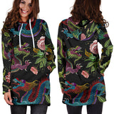 Dragons Flower Pattern Women'S Hoodie Dress