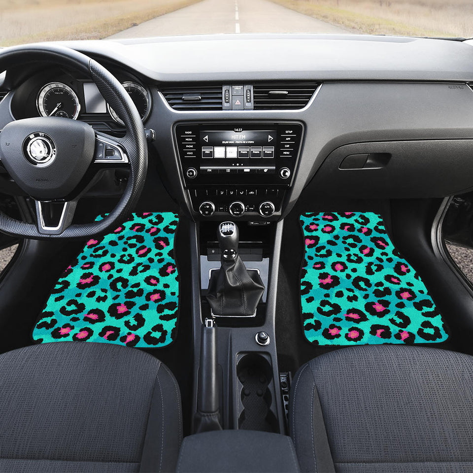 Green Leopard Skin Print Pattern Front And Back Car Mats