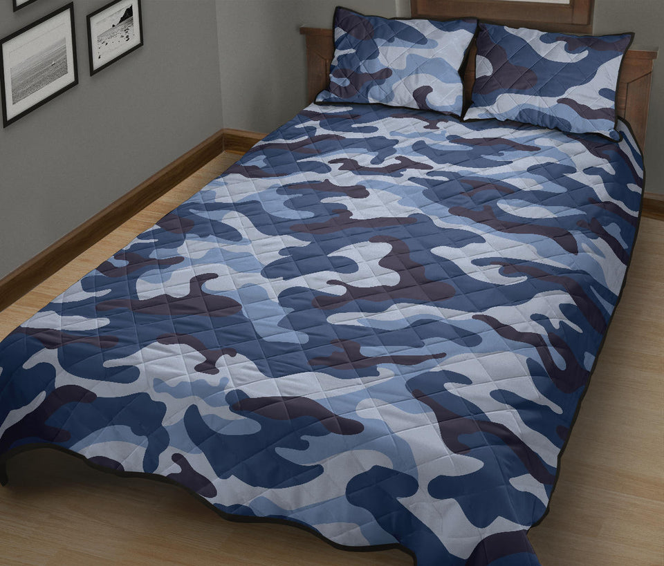 Blue camo camouflage pattern Quilt Bed Set