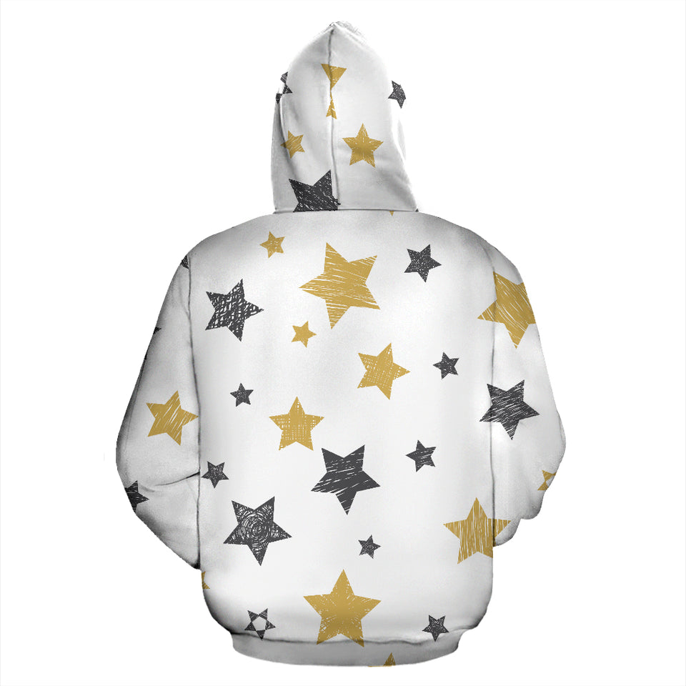 Hand Drawn Gold Black Star Pattern Zip Up Hoodie