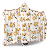 Cute Dog Corgi Striped Background Pattern Hooded Blanket