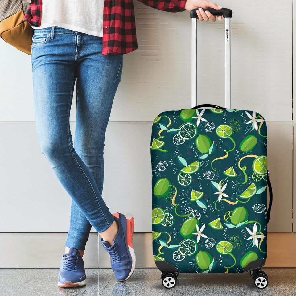 Lime Ice Flower Pattern Cabin Suitcases Luggages