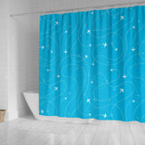Airplane Destinations Blue Background Shower Curtain Fulfilled In US