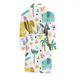 Cute Elephants Palm Tree Flower Butterfly Pattern Men'S Bathrobe
