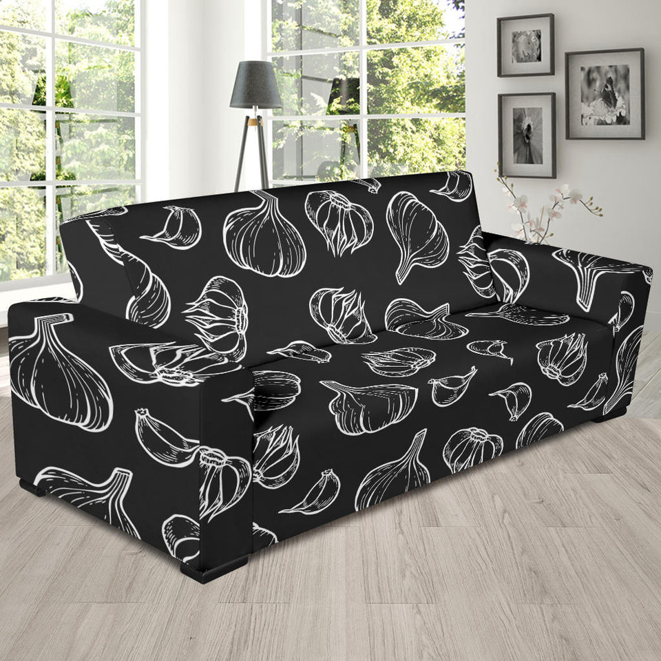Garlic Pattern Black Background Sofa Slipcover