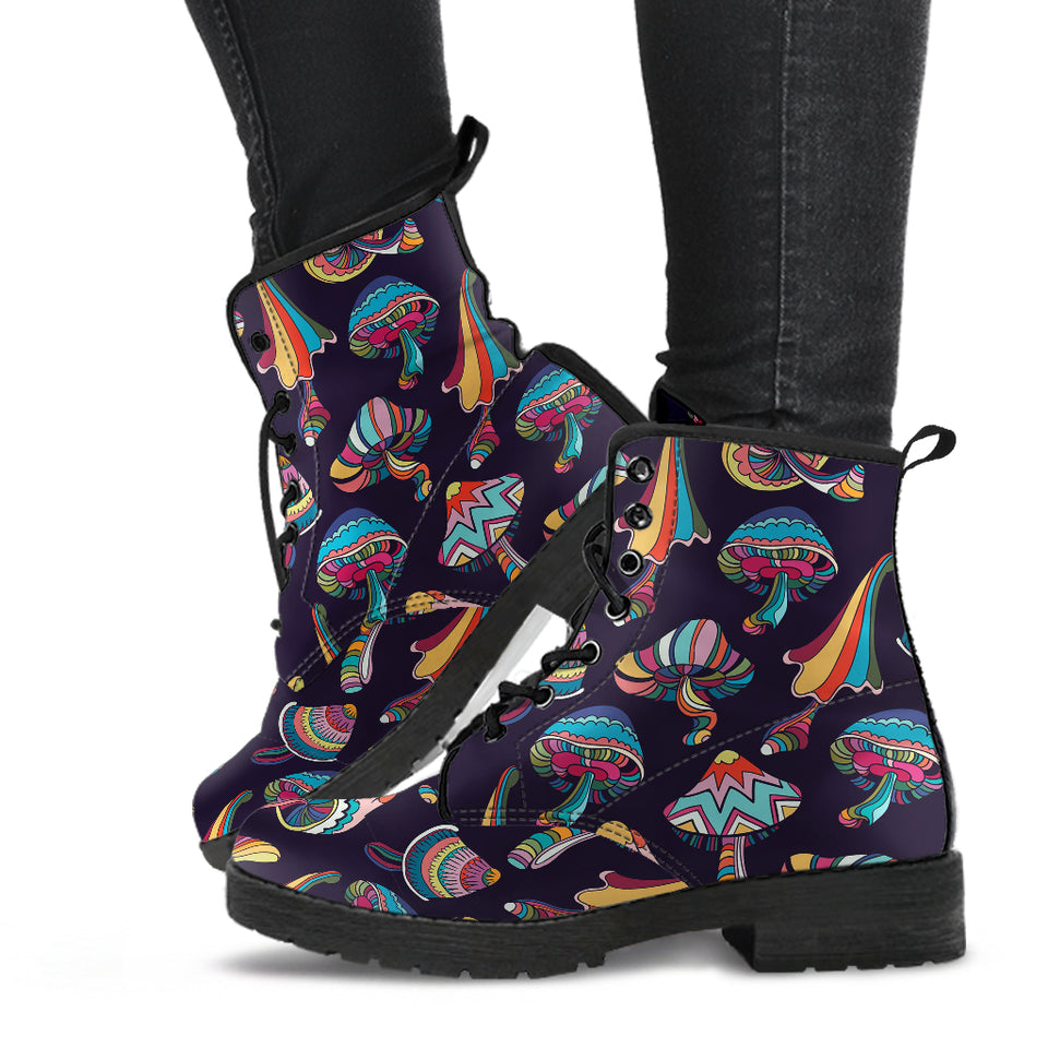Colorful Mushroom Pattern Leather Boots