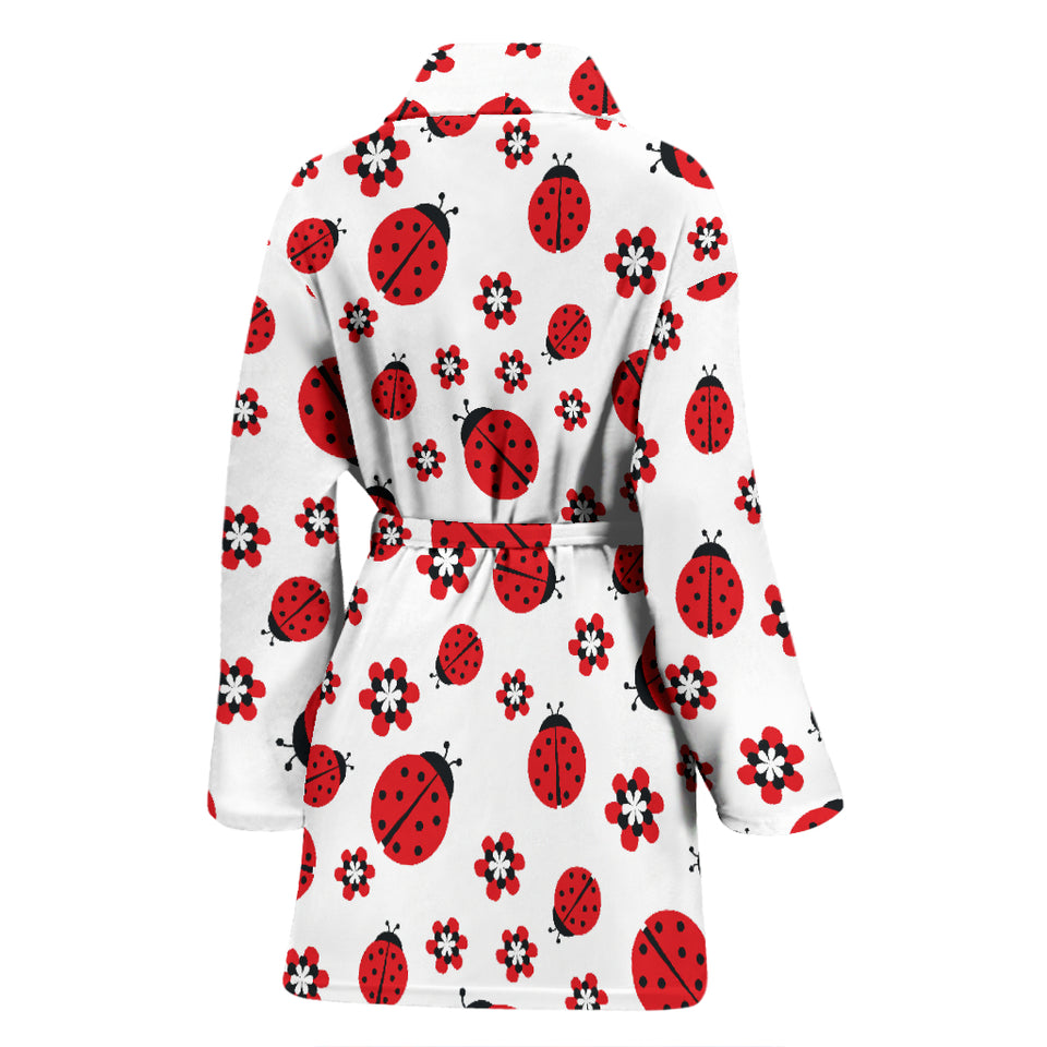 Ladybug Pattern Print Design 04 Women's Bathrobe