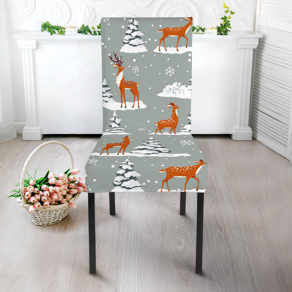 Beautiful Deers Winter Christmas Dining Chair Slipcover