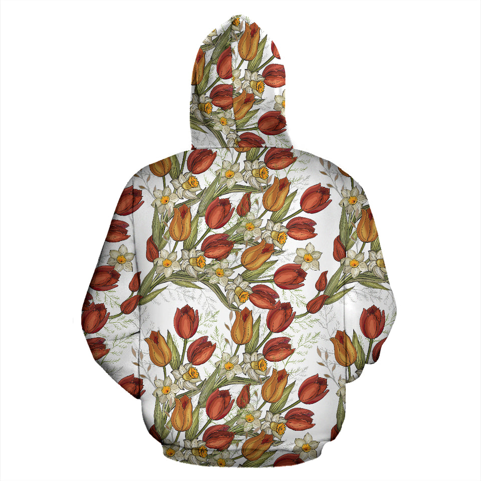 Red Tulips And Daffodils Pattern Zip Up Hoodie