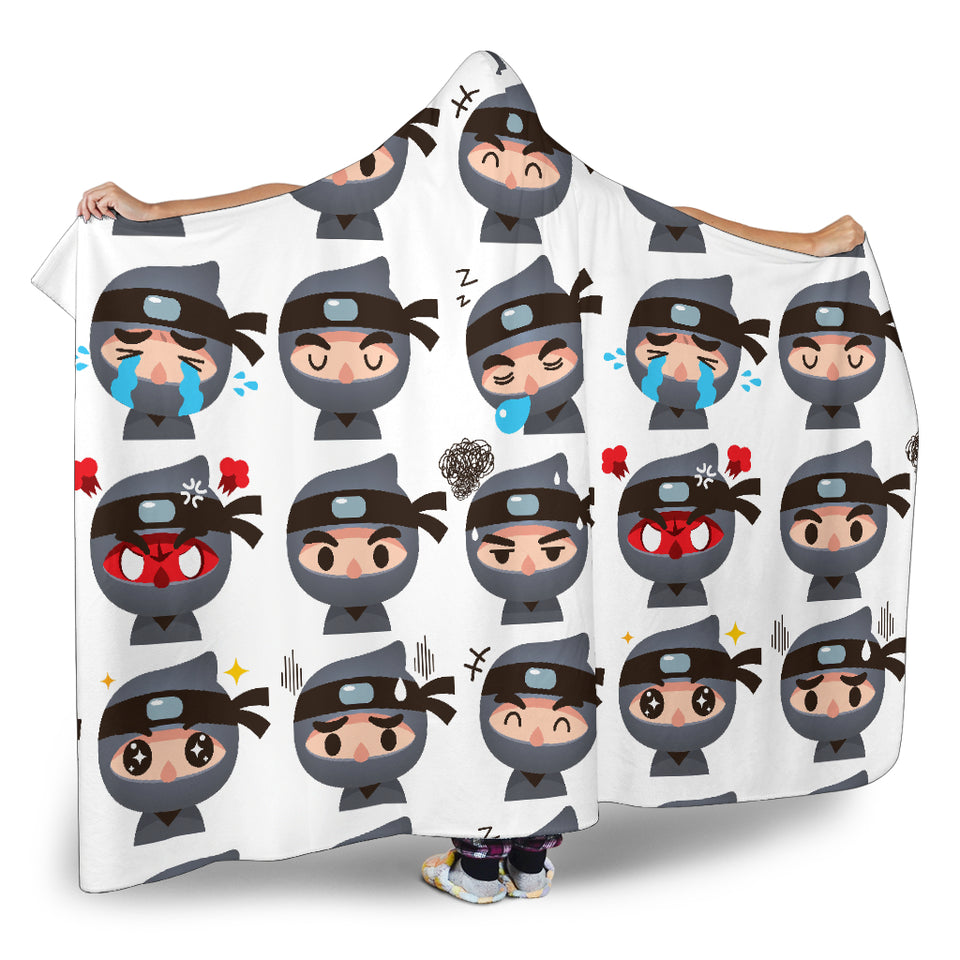Cute Ninja Design Pattern Hooded Blanket