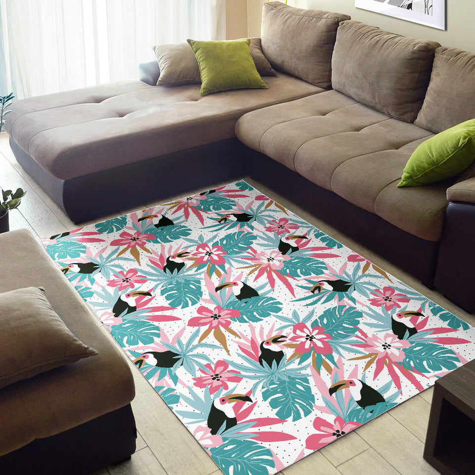 Toucan Tropical Flower Leave Pattern Area Rug