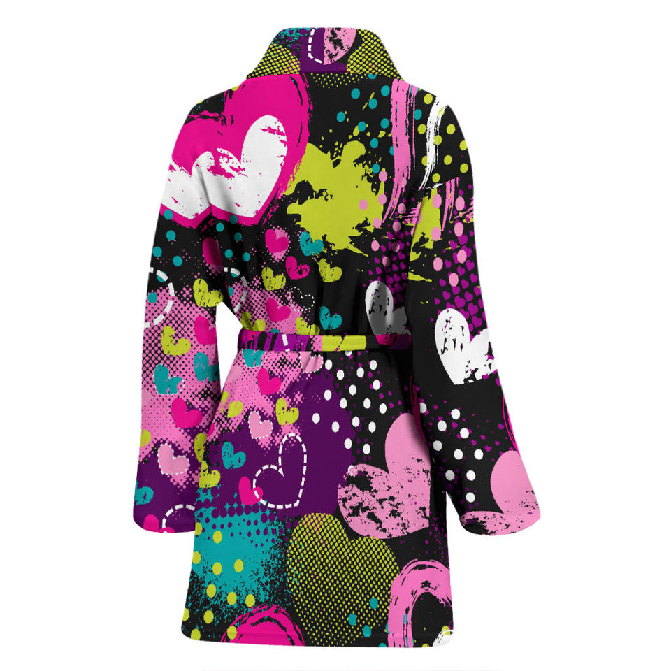 Heart Dot Wave Star Creative Design Pattern Women'S Bathrobe