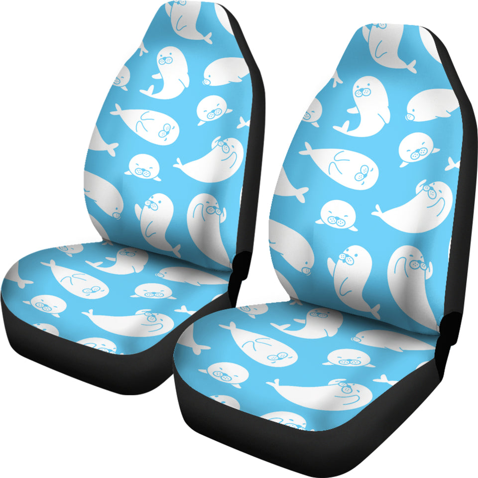 Cute White Sea Lion Seals Pattern  Universal Fit Car Seat Covers